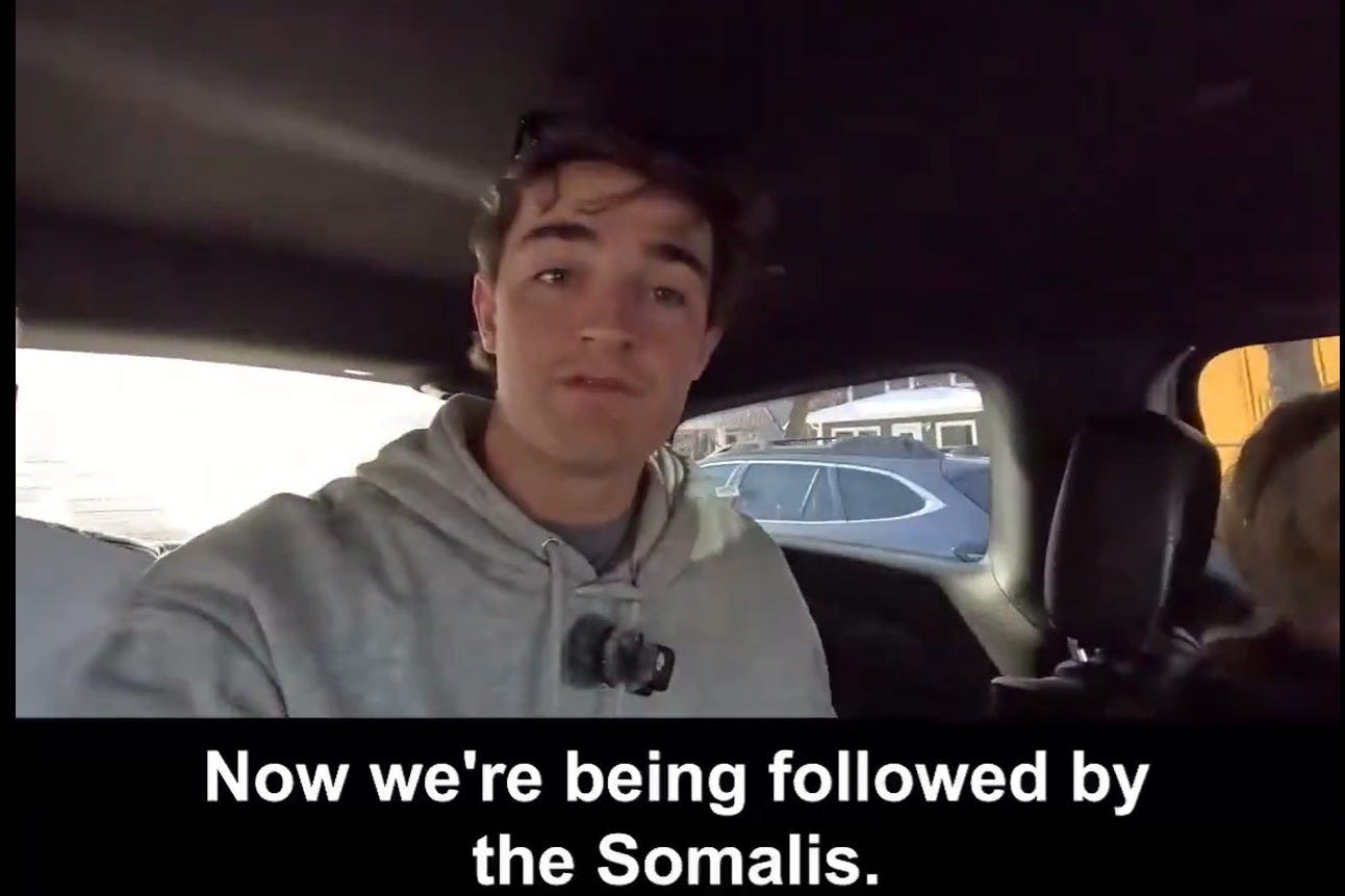 May be an image of one or more people and text that says 'Now we're being followed by the Somalis. 0:01 0:01/21安水 ] 0:01/2:17 2:17 ្មី) 후 ど'