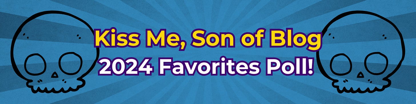 Click to vote in the KMSOB Reader Favorites Poll 2024 – a colorful banner with skull illustrations