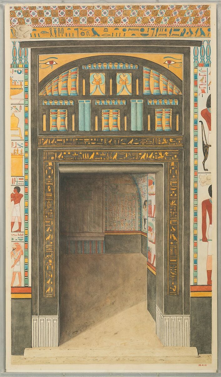 Decorated Doorway to North Chapel, Tomb of Puyemre, Norman de Garis Davies (1865–1941), Tempera on Paper