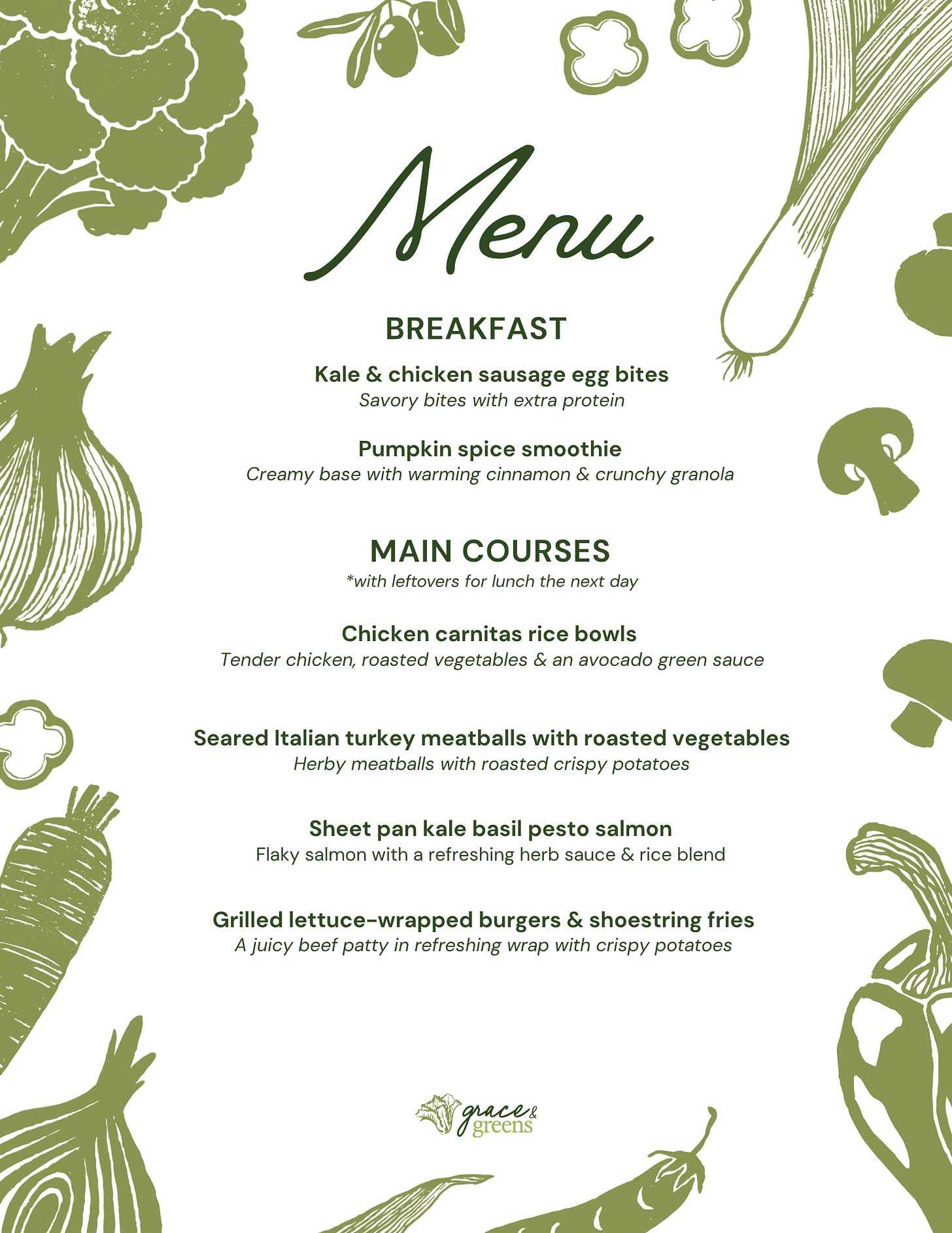 healthy and easy menu 