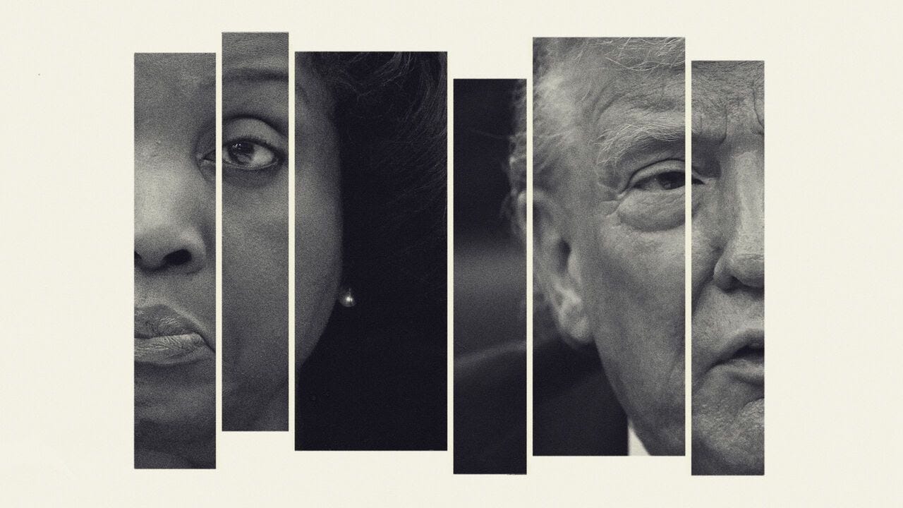 Diptych of Lisa Cook and Donald Trump