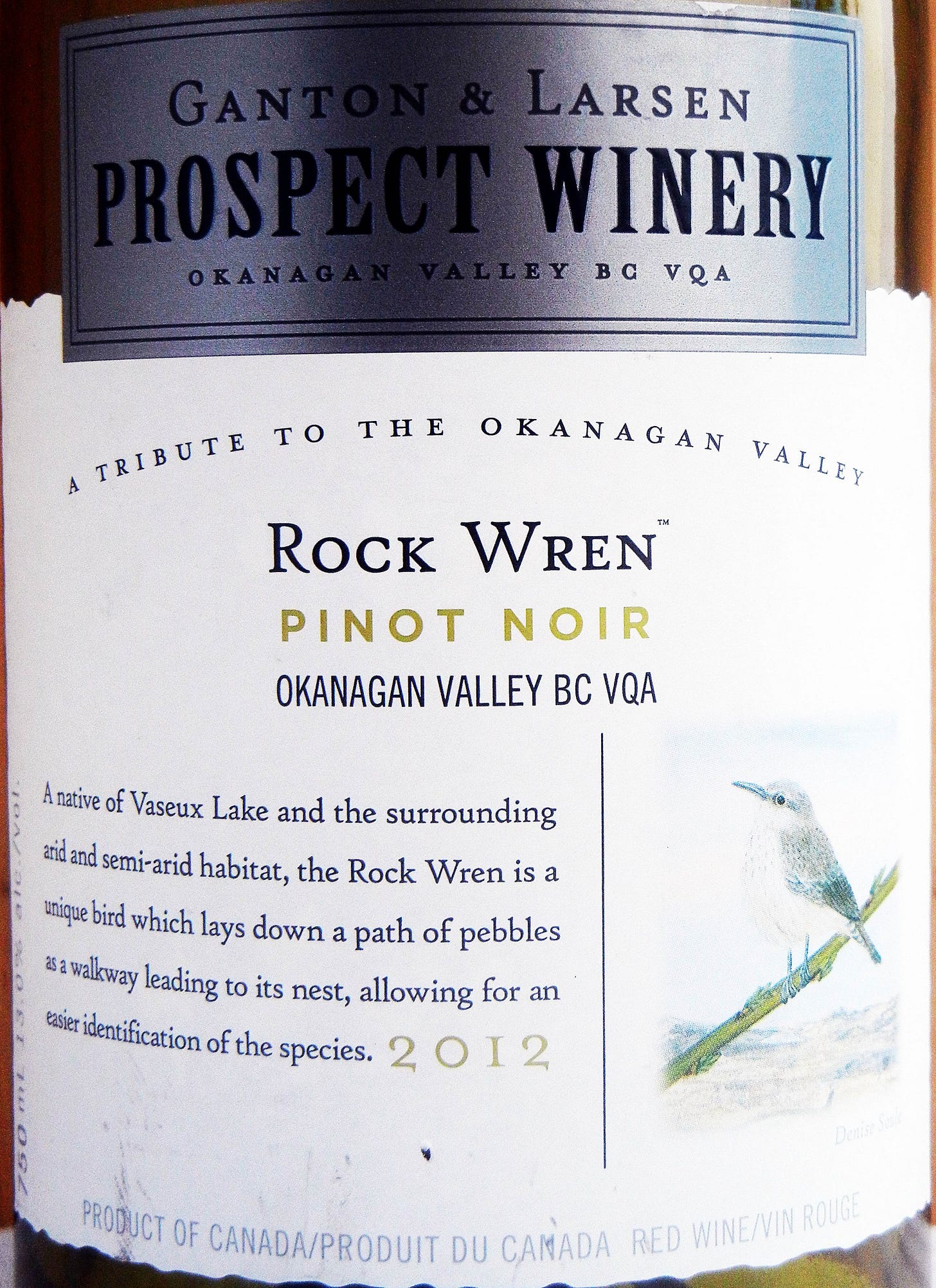 Prospect Winery Rock Wren Pinot Noir 2012 Label - BC Pinot Noir Tasting Review 22 