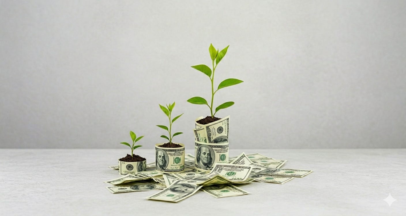 An image for Chris Austin's Pricing Pointers showing three green plants growing out of rolls of $100 bills, symbolizing profitable growth. An image for Chris Austin's Pricing Pointers showing three green plants growing out of rolls of $100 bills, symbolizing profitable growth.
