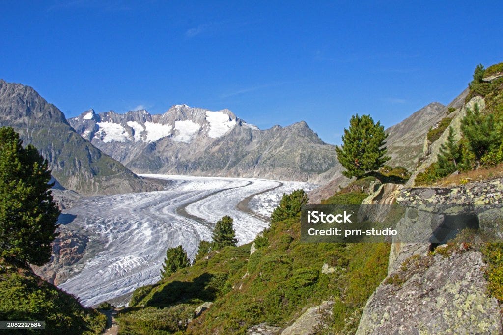 Aletschgletscher, Schutzgebiet Jungfrau-Aletsch, Berner Alpen, Schweiz - Lizenzfrei Aletschgletscher Stock-Foto