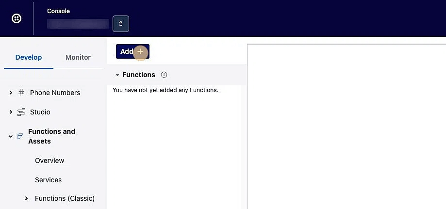 Screenshot of: Let's get started by creating a Twilio Function, a piece of code hosted by Twilio, to extract a date from someone's text message.
Click Add and click Add Function from the drop down
Click "Add Function"
Name the function "/extract-dates" and hit Enter Screenshot of: Let's get started by creating a Twilio Function, a piece of code hosted by Twilio, to extract a date from someone's text message.
Click Add and click Add Function from the drop down
Click "Add Function"
Name the function "/extract-dates" and hit Enter