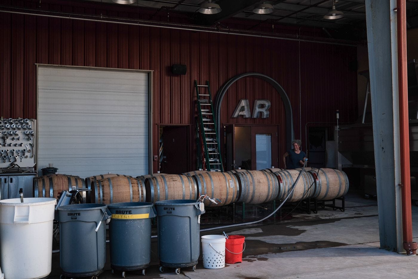 Barrels at the Arnot-Roberts winery courtyard in Healdsburg