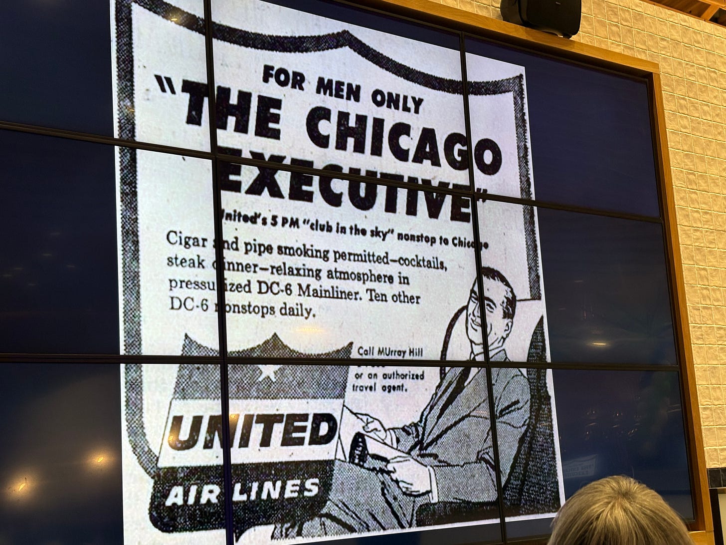 United’s “Men Only” service between New York and Chicago. United’s “Men Only” service between New York and Chicago.