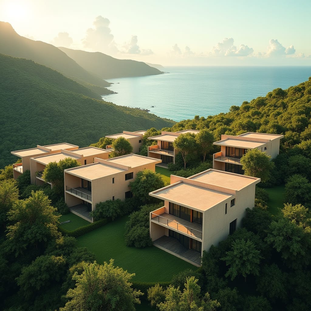Ten individual modern, two-bedroom, two-story residential units are set across a picturesque hillside in the countryside of Gibraltar, Jamaica. These homes are designed in an L-shaped layout, offering stunning views of the surrounding mountains and a partial view of the sea. Perfectly positioned to capture the beauty of nature, each unit blends modern living with the serenity of Jamaica's countryside.






