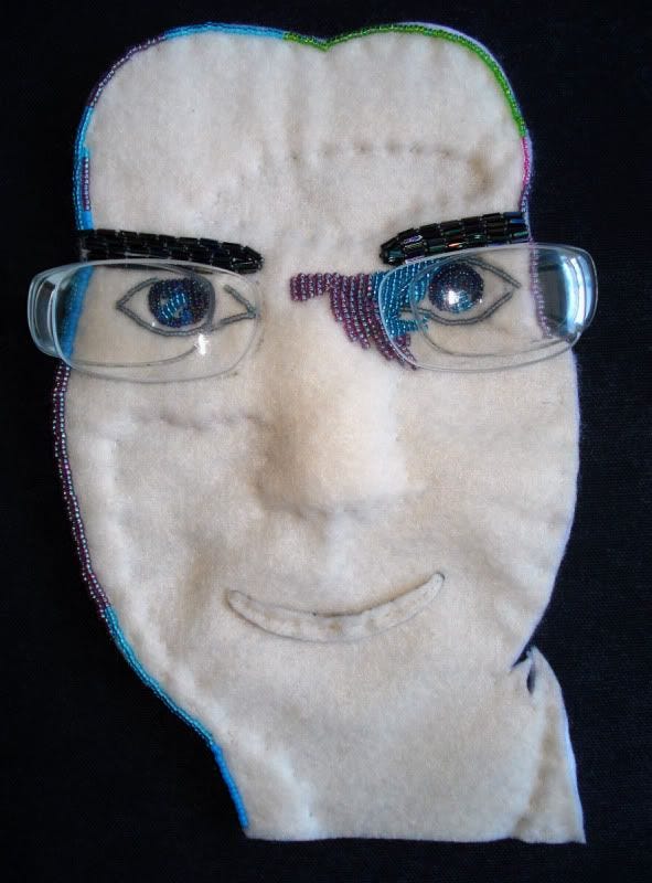 self portrait beadwork bead embroidery art the lone beader russia moscow recycled eyeglasses lens lenses