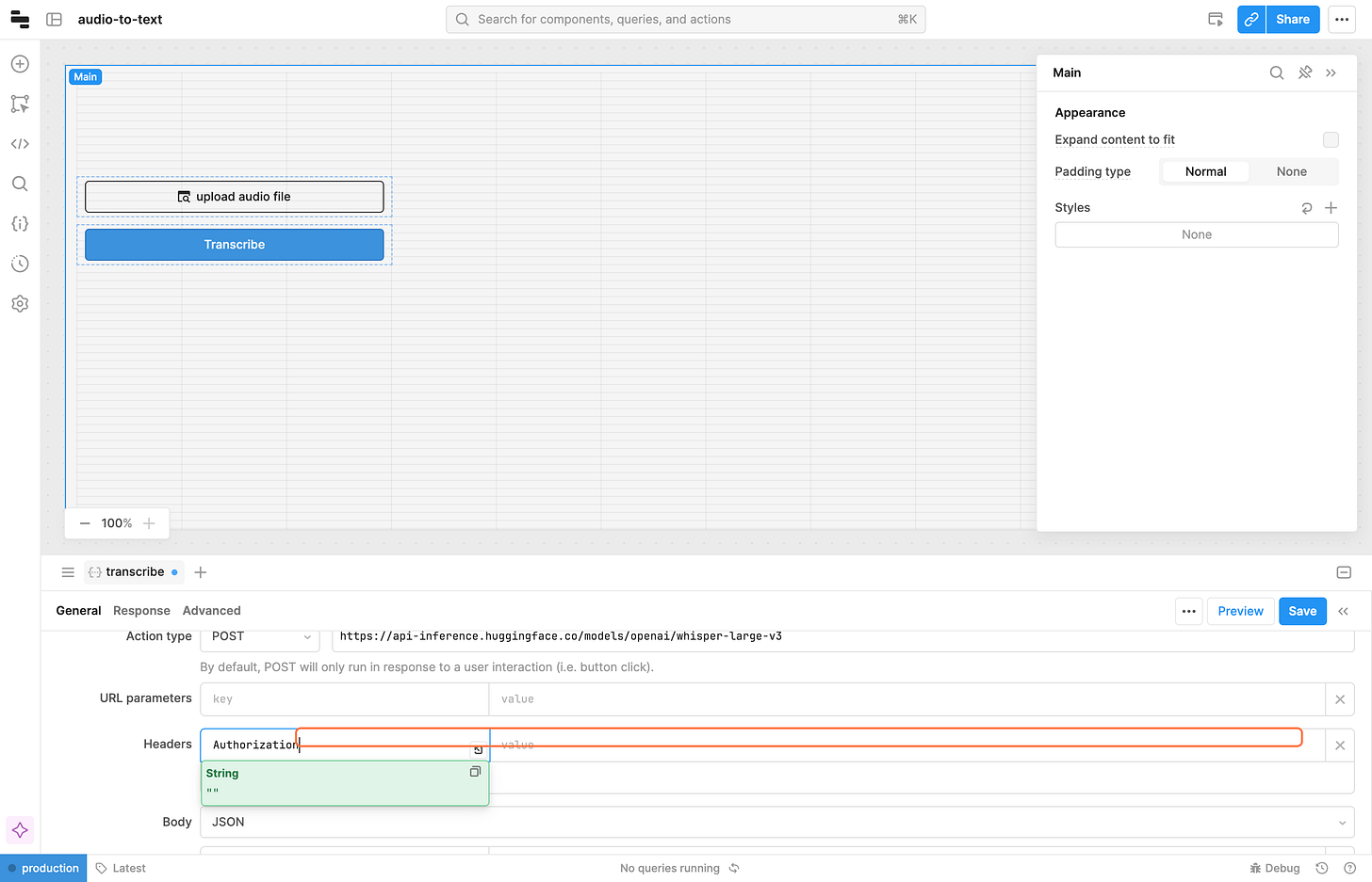 Paste "Authorization" into text area, header key is `Authorization`