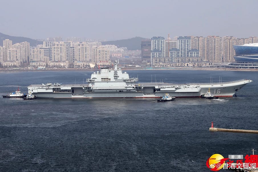 The Liaoning with an apparent mockup of a J-35 fighter on its flight deck The Liaoning with an apparent mockup of a J-35 fighter on its flight deck