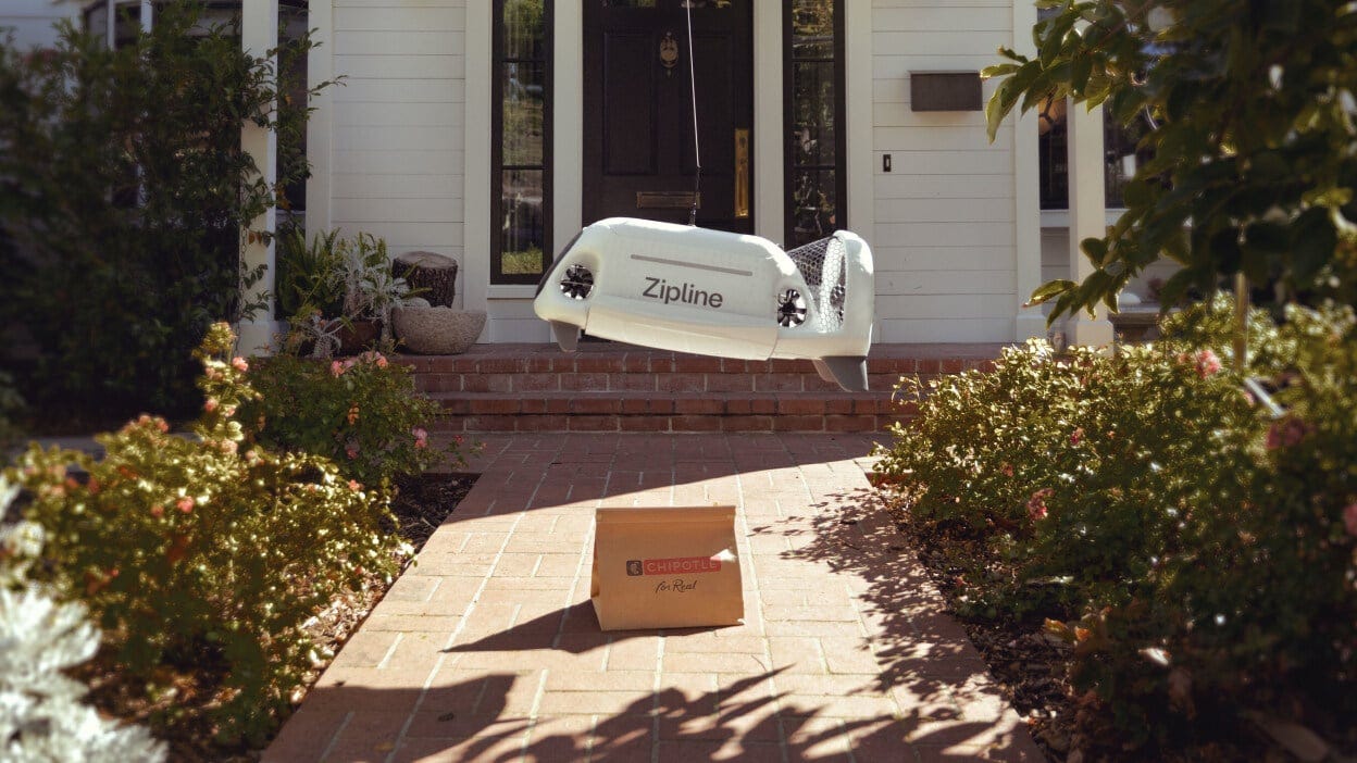 a zipline drone delivery chipotle food