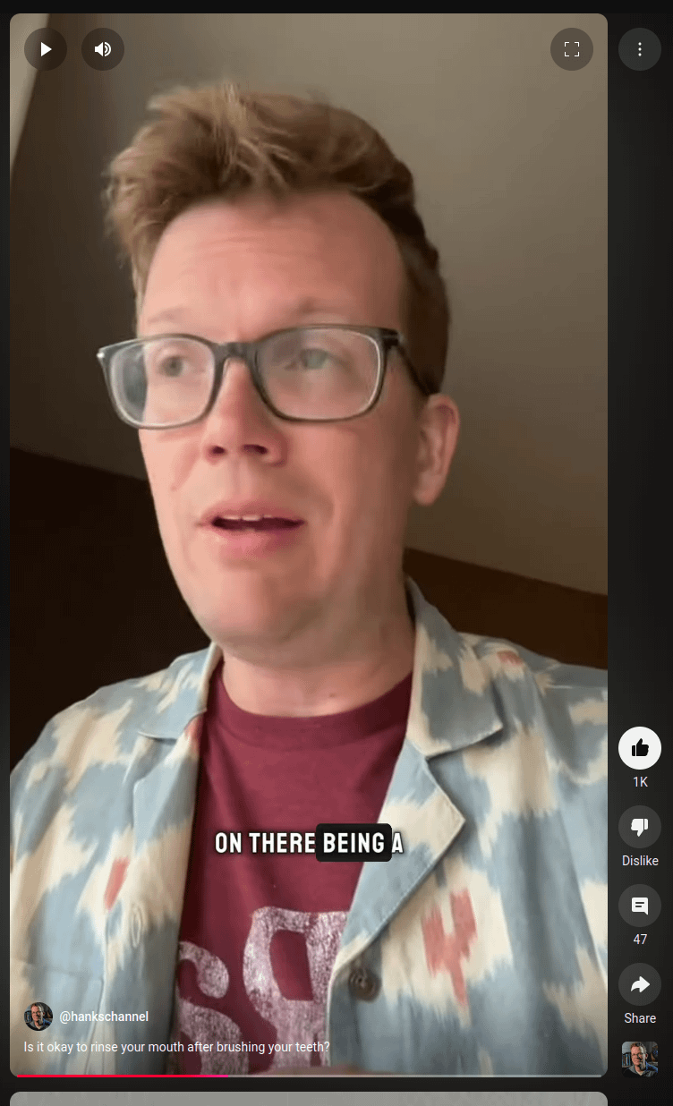 r/youtube - Hank Green in a somewhat low resolution YouTube short 