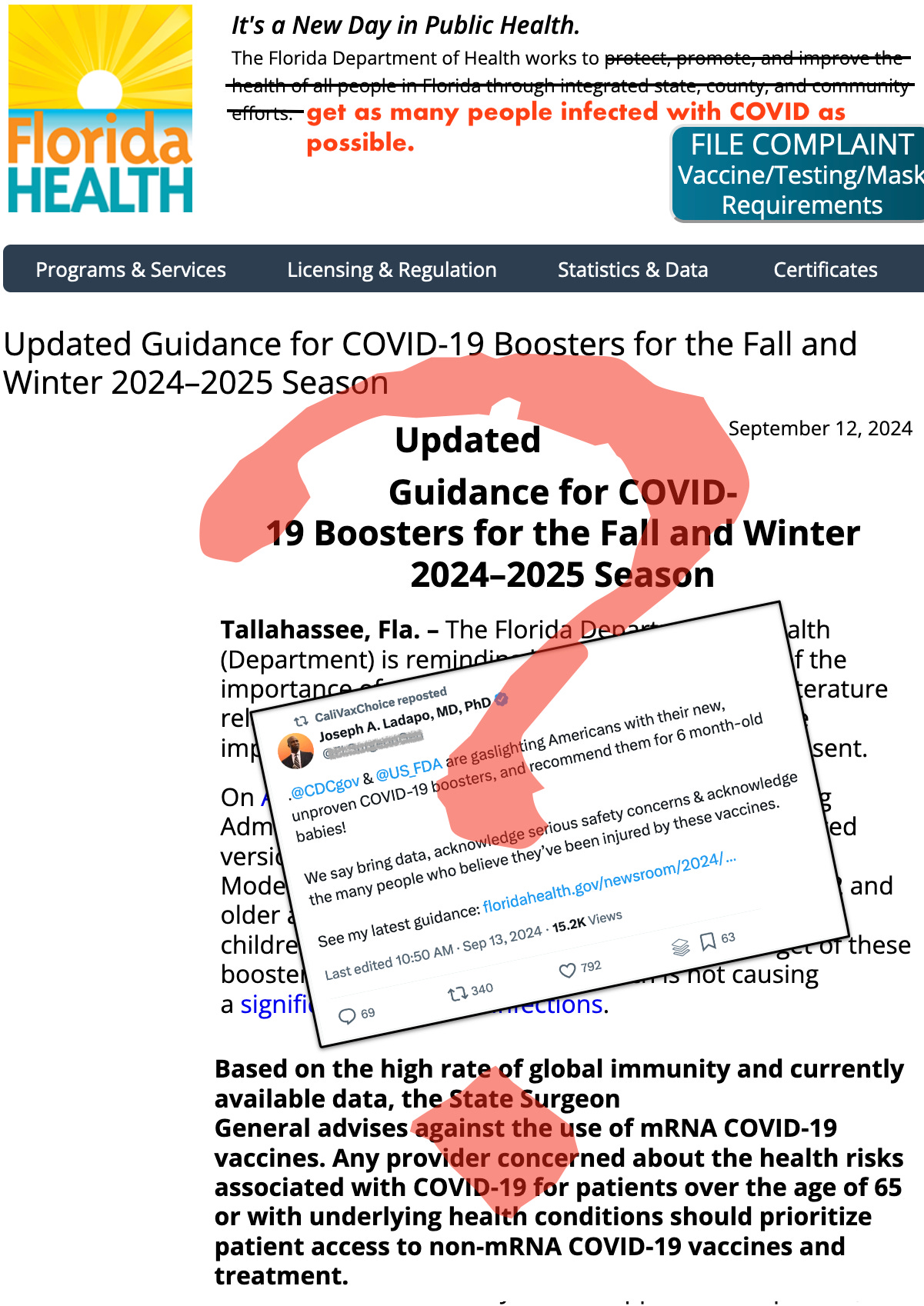 As with most anti-vaccine propaganda, in coming up with his recommendation, Joseph Ladapo downplays how serious a natural COVID infection can be and overstates the risks of side effects from COVID vaccines. As with most anti-vaccine propaganda, in coming up with his recommendation, Joseph Ladapo downplays how serious a natural COVID infection can be and overstates the risks of side effects from COVID vaccines.
