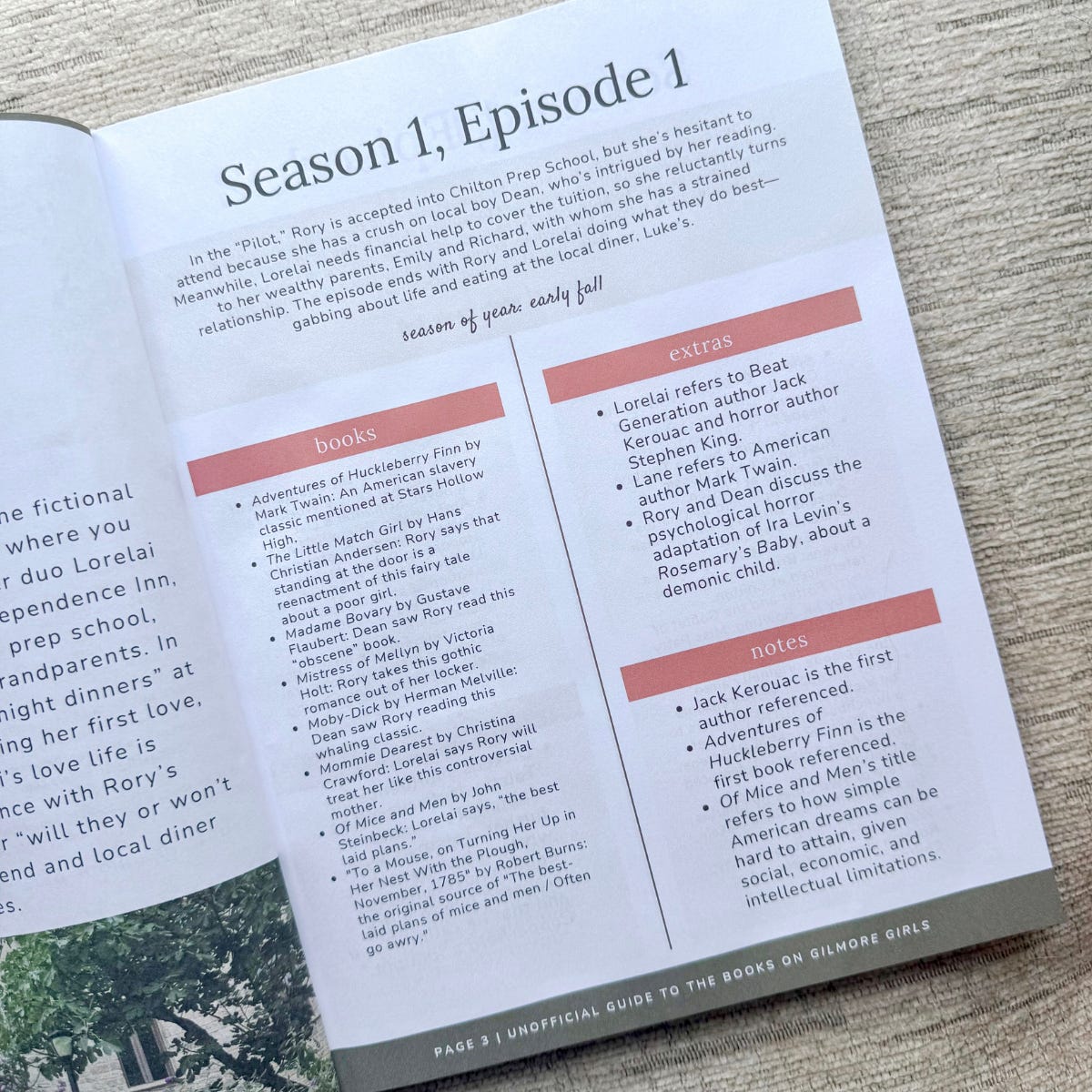 season 1 episode 1 of gilmore girls literary recap in a book.