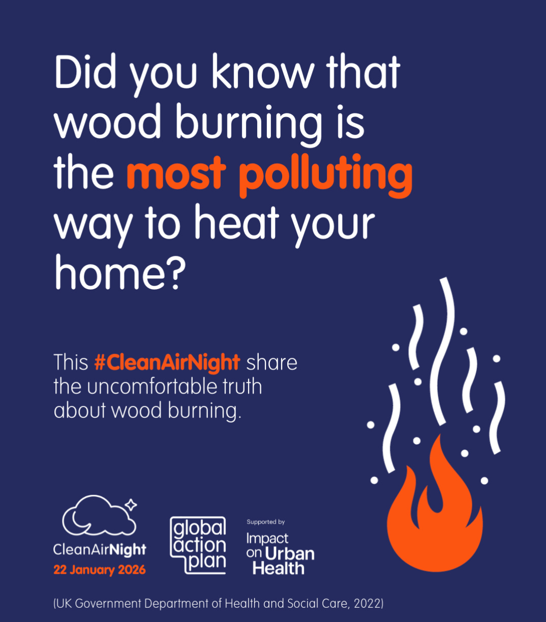 Image with text saying that wood burning is the most polluting way to heat your home
