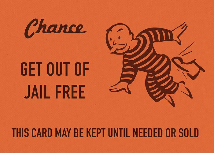 Chance Card Vintage Monopoly Get Out of Jail Free Greeting Card Chance Card Vintage Monopoly Get Out of Jail Free Greeting Card