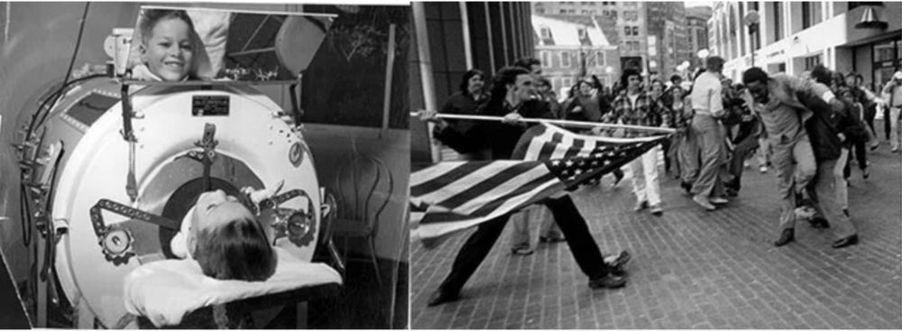 Child with Polio &nbsp;from the National Museum of Health and Medicine (left) and  The Soiling of Old Glory &nbsp;by Stanley Forman (right)