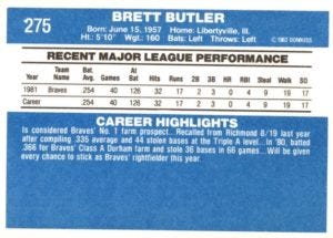 1982 Donruss Brett Butler (back)