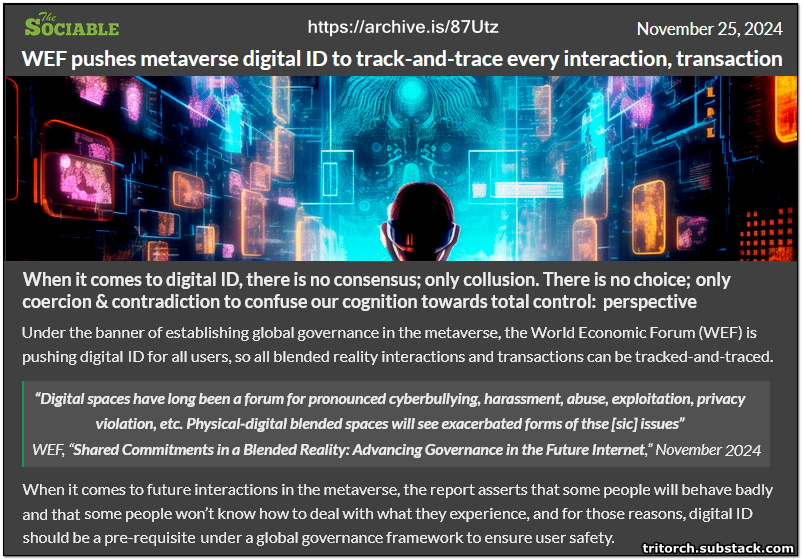 WEF pushes metaverse digital ID to track-and-trace every interaction, transaction