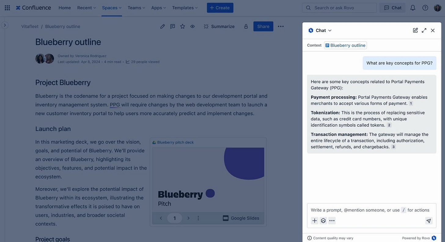 Rovo Chat panel open inside Jira
