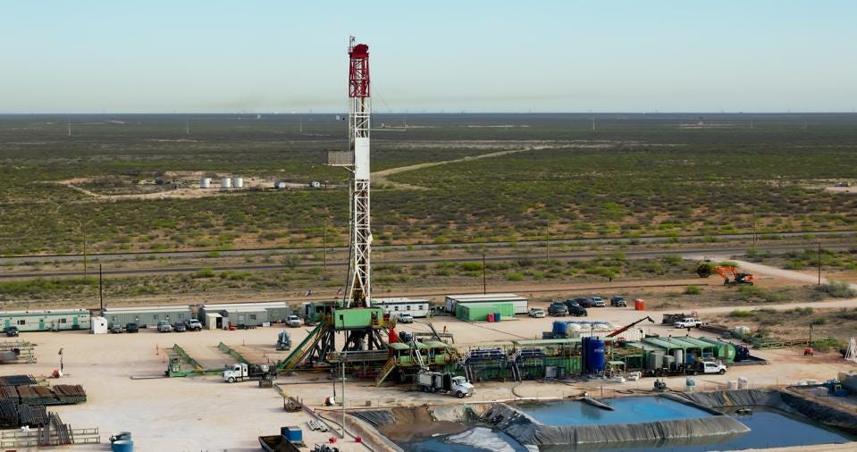Gas Well in Permian Basin, Texas on Sunny Day - Aerial Gas Well in Permian Basin, Texas on Sunny Day - Aerial