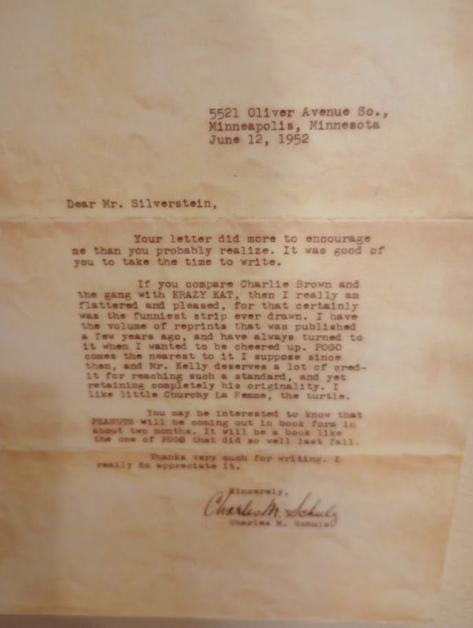 Letter from Charles Schulz to early fan. It's long and typed!
