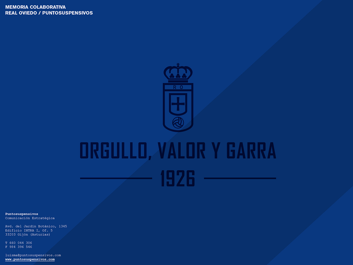 Portada de una memoria descriptiva de proyectos realizados para el Real Oviedo.
