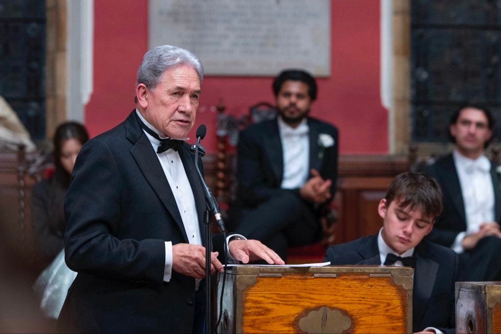 Winston Peters at the Oxford Union. Winston Peters at the Oxford Union.