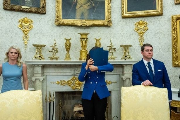 Michigan Governor Gretchen Whitmer hide her face in shame in viral oval office photo | Irish Star Michigan Governor Gretchen Whitmer hide her face in shame in viral oval office photo | Irish Star