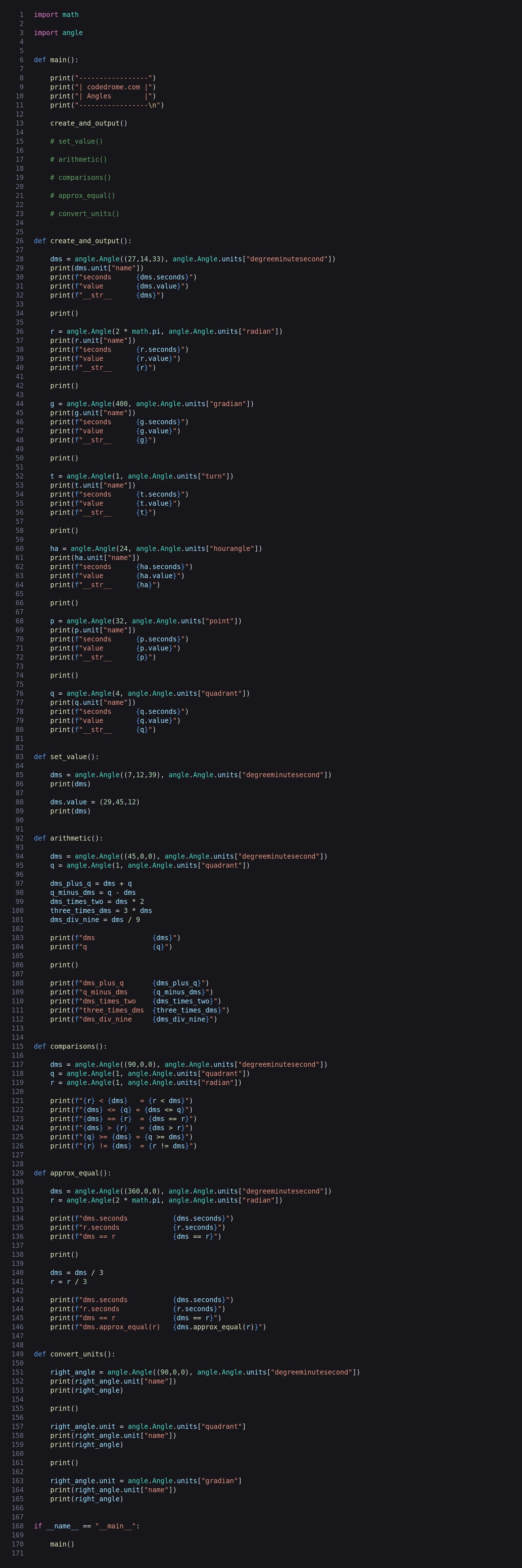 An Angle Class in Python - by Chris Webb - CodeDrome