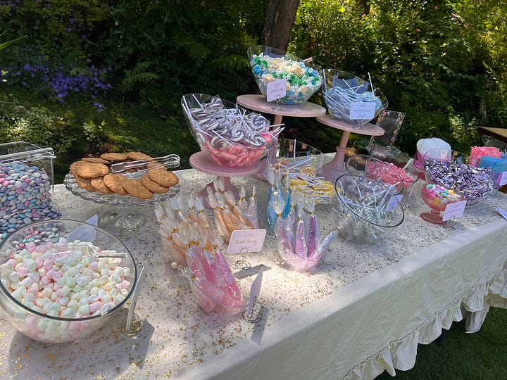 photos of candies and sweets at a wedding