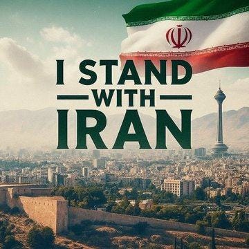 May be an image of text that says 'I STAND WITH IRAN' May be an image of text that says 'I STAND WITH IRAN'