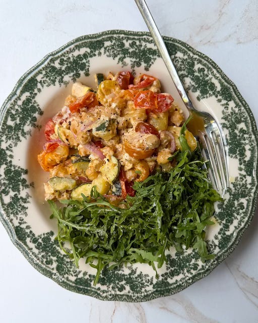 Warm Weather Veggie Gnocchi with Lemony Arugula