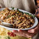 Chestnut flour tagliatelle with porcini and sausages
