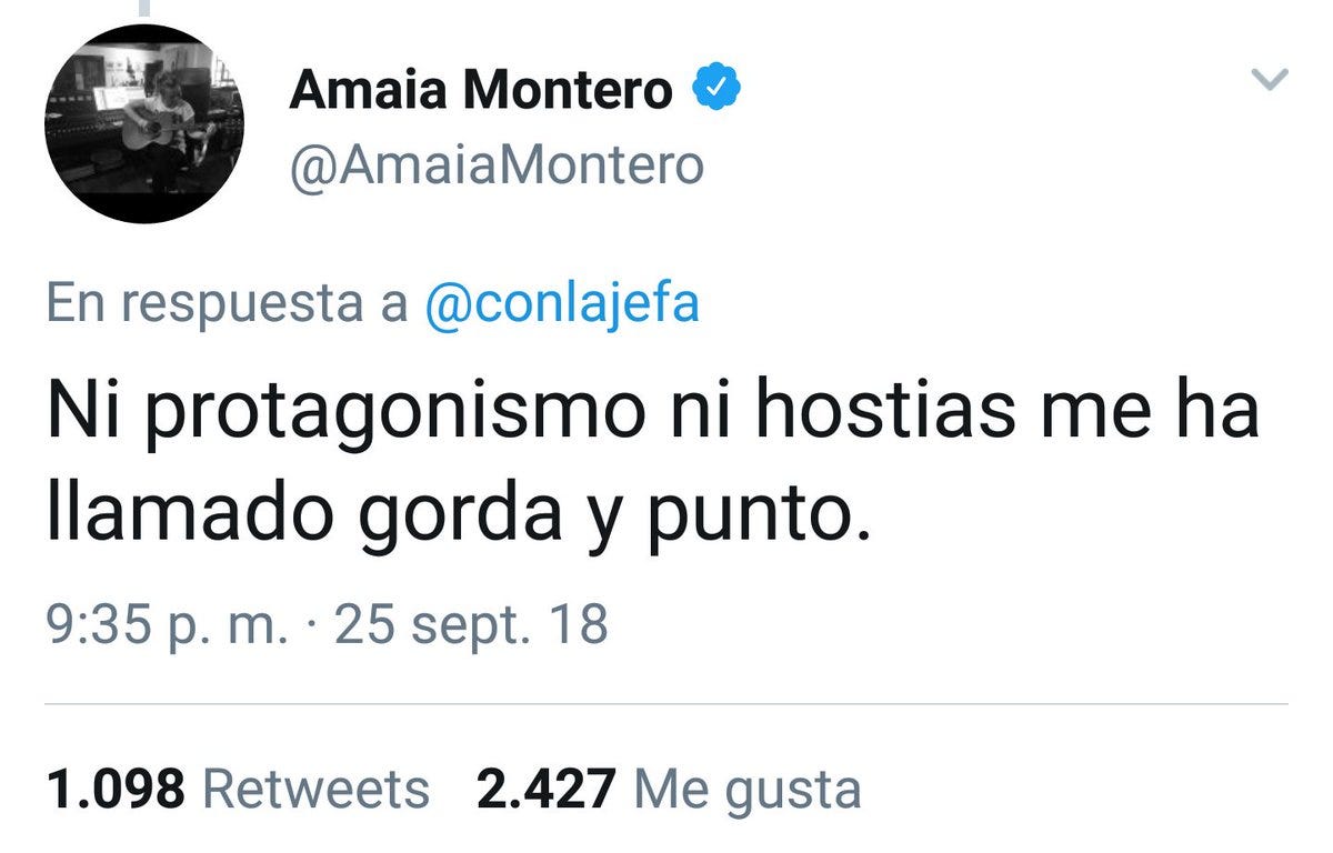Daniel Lorenzo on X: "La pelea de gatas entre Malú y Amaia Montero es lo  mejor que le podía pasar a tuiter en lo que quedaba de año.  https://t.co/POw2NoEmwb" / X