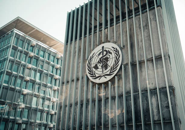 View of the logo of the World Health Organization on a building at its headquarters on September 13, 2021 in Geneva, Switzerland.