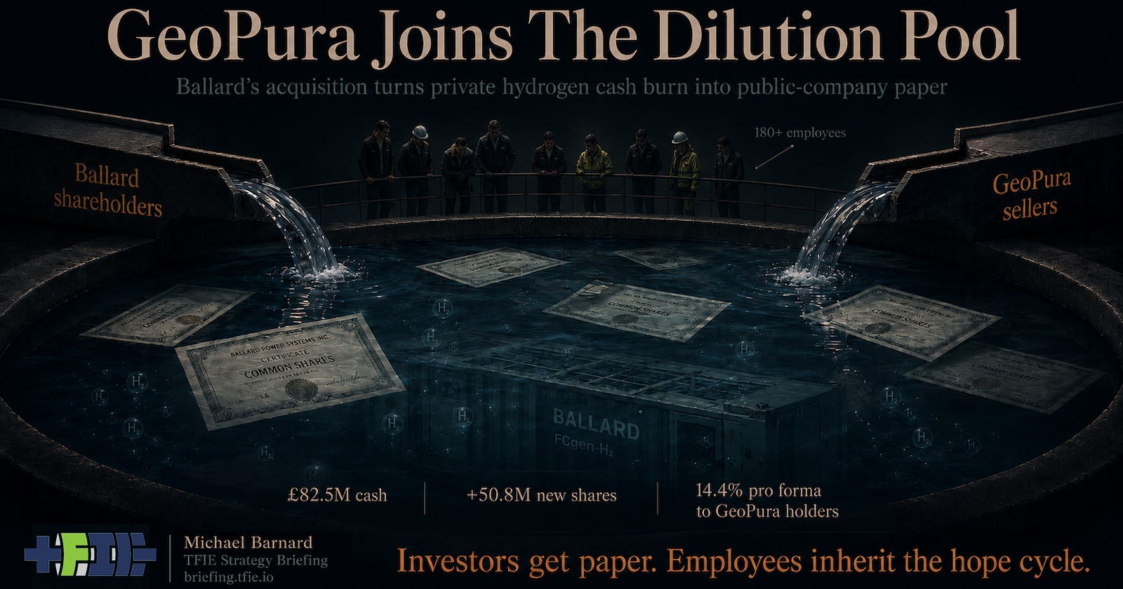 Ballard shareholders and GeoPura sellers flow into the same dark pool of paper shares.