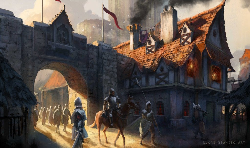 Lucas Staniec AI on Twitter: "Messenger - 2015 #knight #castle #conceptart  #digitalpainting #fantasy #gate #house #medieval #medievalfantasy  #messenger #painting #sunset #town #lighting #polishartist #dobrebopolskie  #wroclaw #poland https://t.co ...