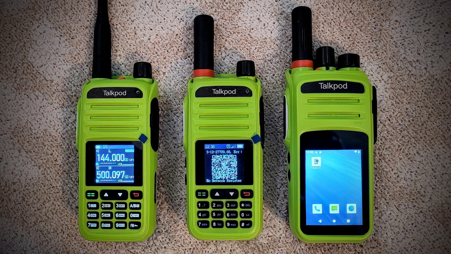 Talkpod radios: A36Plus (left), N36Plus (center), and N58Plus (right)
