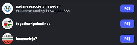 Skärmdumpar från Together For Palestines instagram