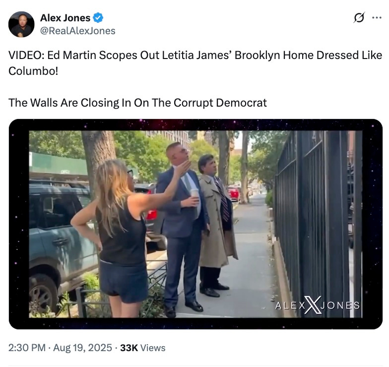 Video: Ed Martin Scopes out Leticia James' house dressed like Columbo! The Walls Are Closing In On The Corrupt Democrat! Video: Ed Martin Scopes out Leticia James' house dressed like Columbo! The Walls Are Closing In On The Corrupt Democrat!