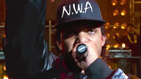 O'Shea Jackson Jr. stars as his father, Ice Cube, in "Straight Outta Compton," a Universal Pictures biopic about the rise and fall of gangsta rap pioneers N.W.A. directed by F. Gary Gray. O'Shea Jackson Jr. stars as his father, Ice Cube, in "Straight Outta Compton," a Universal Pictures biopic about the rise and fall of gangsta rap pioneers N.W.A. directed by F. Gary Gray.