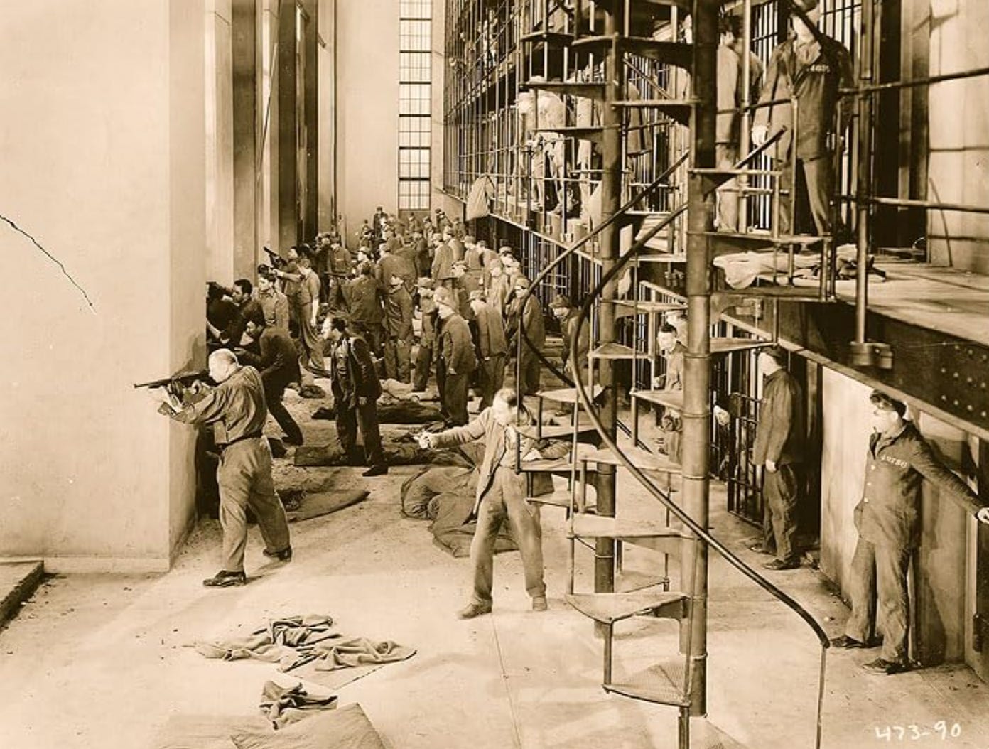 Prison riot scene from The Big House