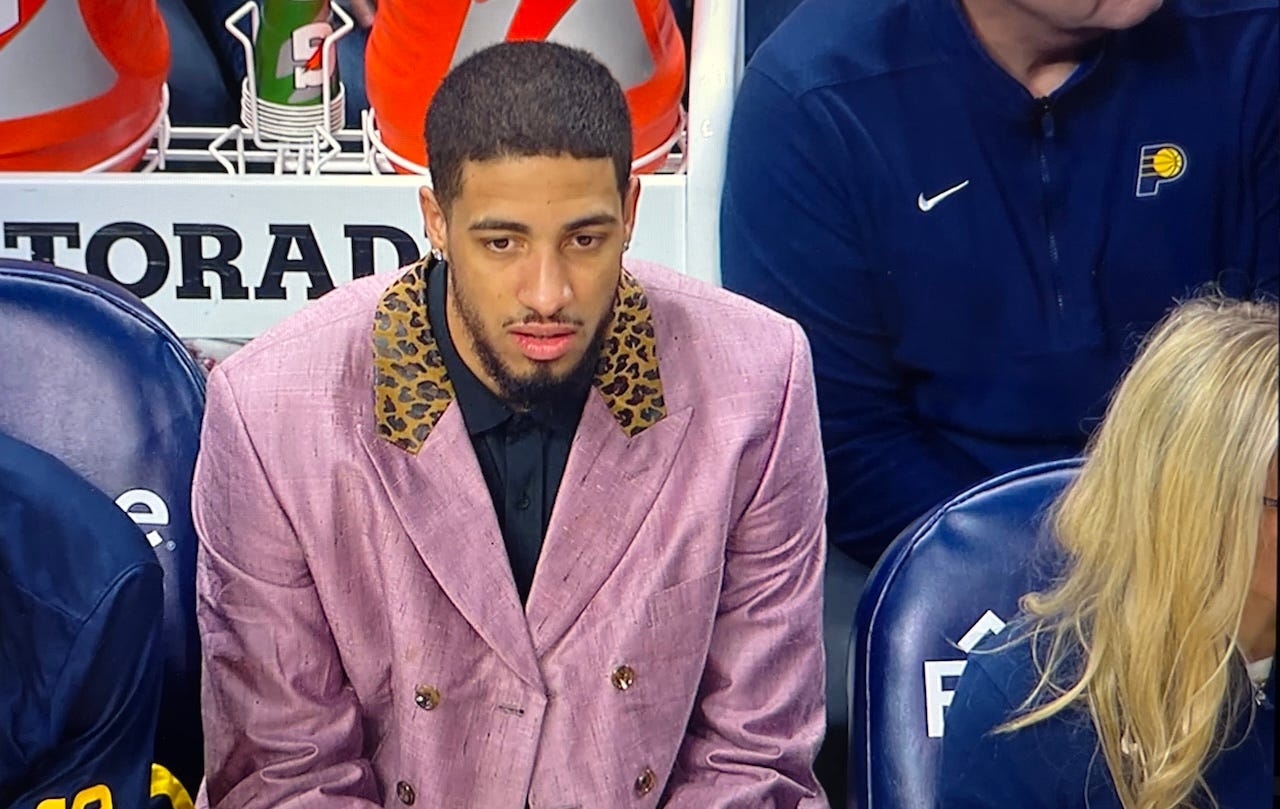 Tyrese Haliburton on the bench for the Pacers’ win Friday over the Suns. Tyrese Haliburton on the bench for the Pacers’ win Friday over the Suns.