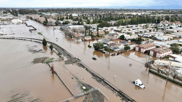 Flooded neighborhood in Merced, California Flooded neighborhood in Merced, California