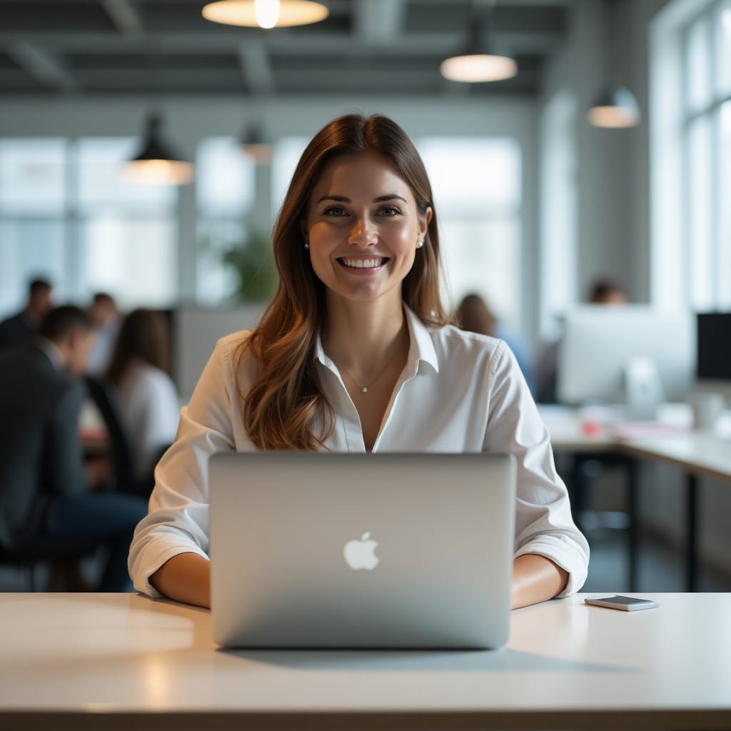 Professional woman working at organized desk with visual boundary elements representing career focus and strategic boundary-setting. Professional woman working at organized desk with visual boundary elements representing career focus and strategic boundary-setting.