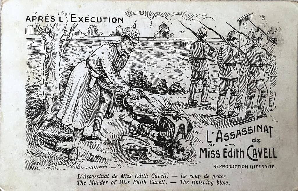 Another in a series of six postcards - this one depicting the execution of Edith Cavell in 1915. Another in a series of six postcards - this one depicting the execution of Edith Cavell in 1915.