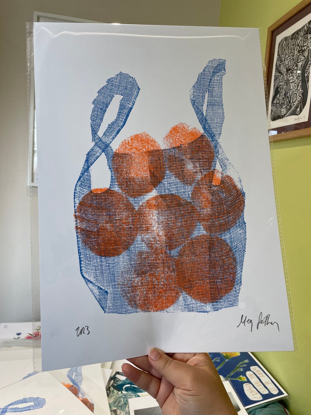 Oranges In Net Bag Risograph Print A3 – Megan Fatharly Oranges In Net Bag Risograph Print A3 – Megan Fatharly