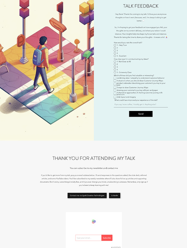 Feedback form for talk and subscribe to newsletter subscription prompt on website.